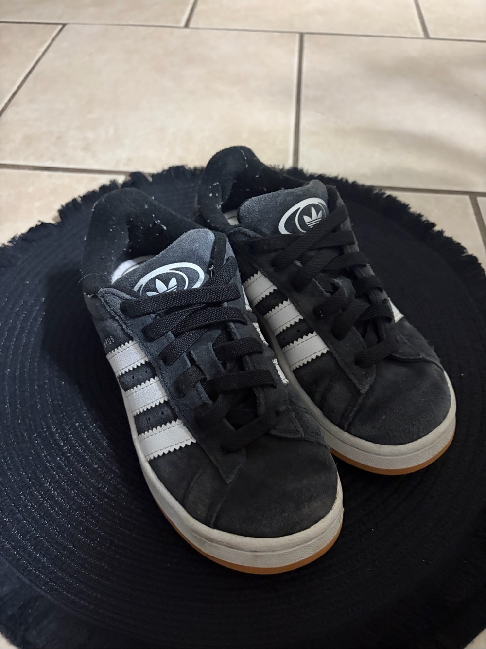 adidas Kids Black Sneakers with White Stripes